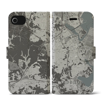 【追浜（神奈川県）】地図柄iPhoneケース（手帳タイプ）モノトーン・iPhone SE（第3 / 第2世代） / 8 / 7 / 6s / 6 用