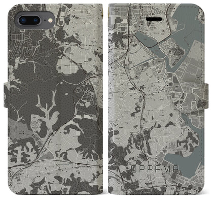 【追浜（神奈川県）】地図柄iPhoneケース（手帳タイプ）モノトーン・iPhone 8Plus /7Plus / 6sPlus / 6Plus 用