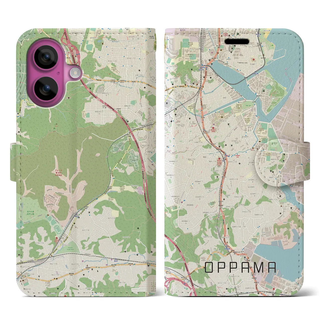 【追浜（神奈川県）】地図柄iPhoneケース（手帳タイプ）ナチュラル・iPhone 16 Pro 用