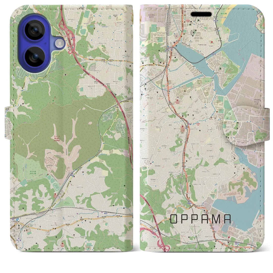 【追浜（神奈川県）】地図柄iPhoneケース（手帳タイプ）ナチュラル・iPhone 16 Pro Max 用