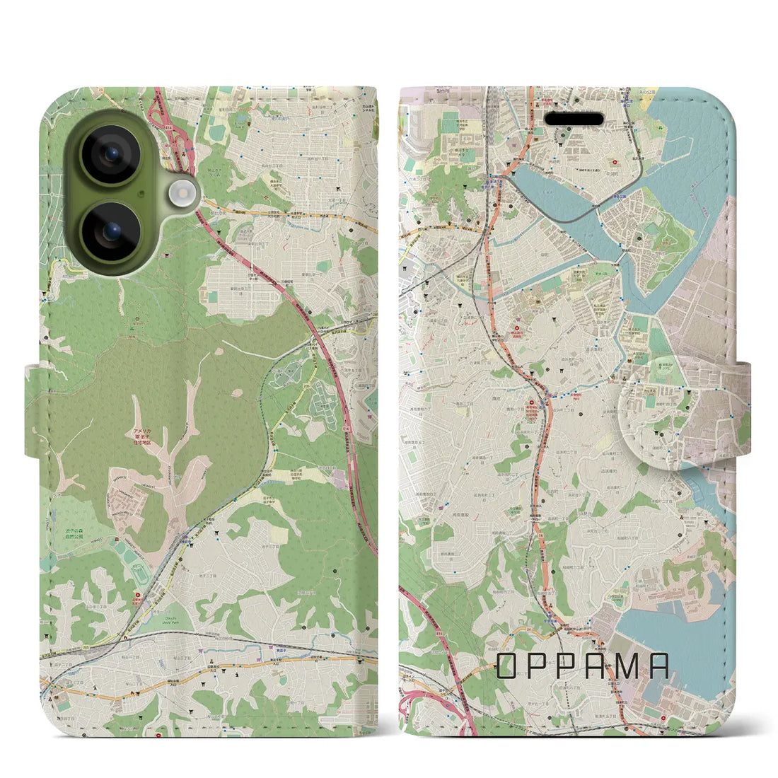 【追浜（神奈川県）】地図柄iPhoneケース（手帳タイプ）モノトーン・iPhone 17 Pro Max 用
