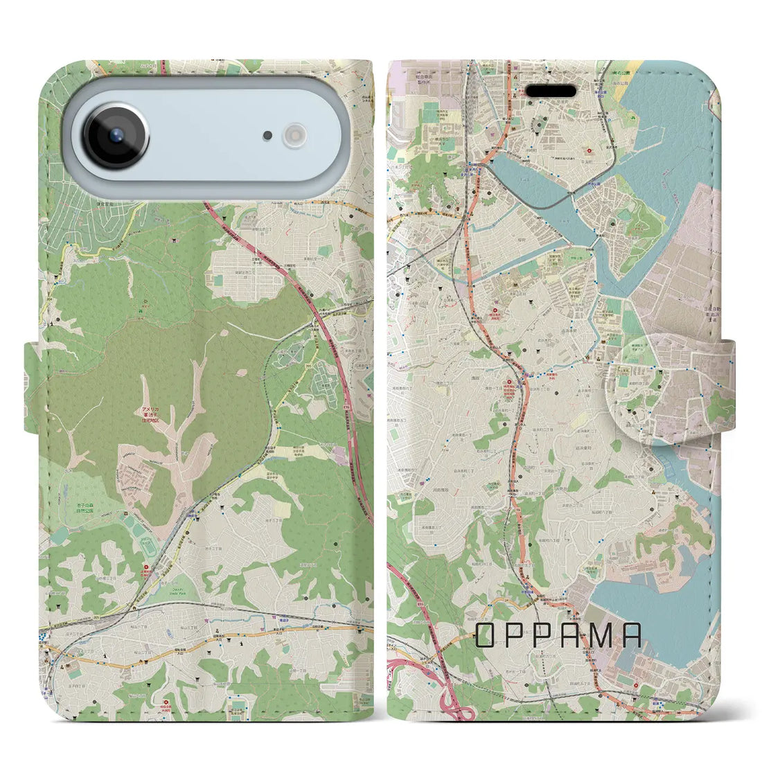 【追浜（神奈川県）】地図柄iPhoneケース（手帳タイプ）ナチュラル・iPhone 17 Pro Max 用