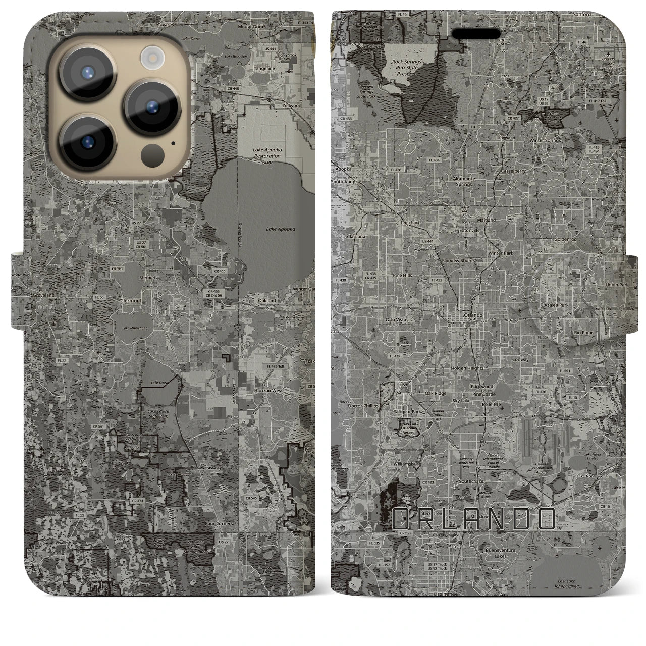【オーランド（アメリカ）】地図柄iPhoneケース（手帳タイプ）