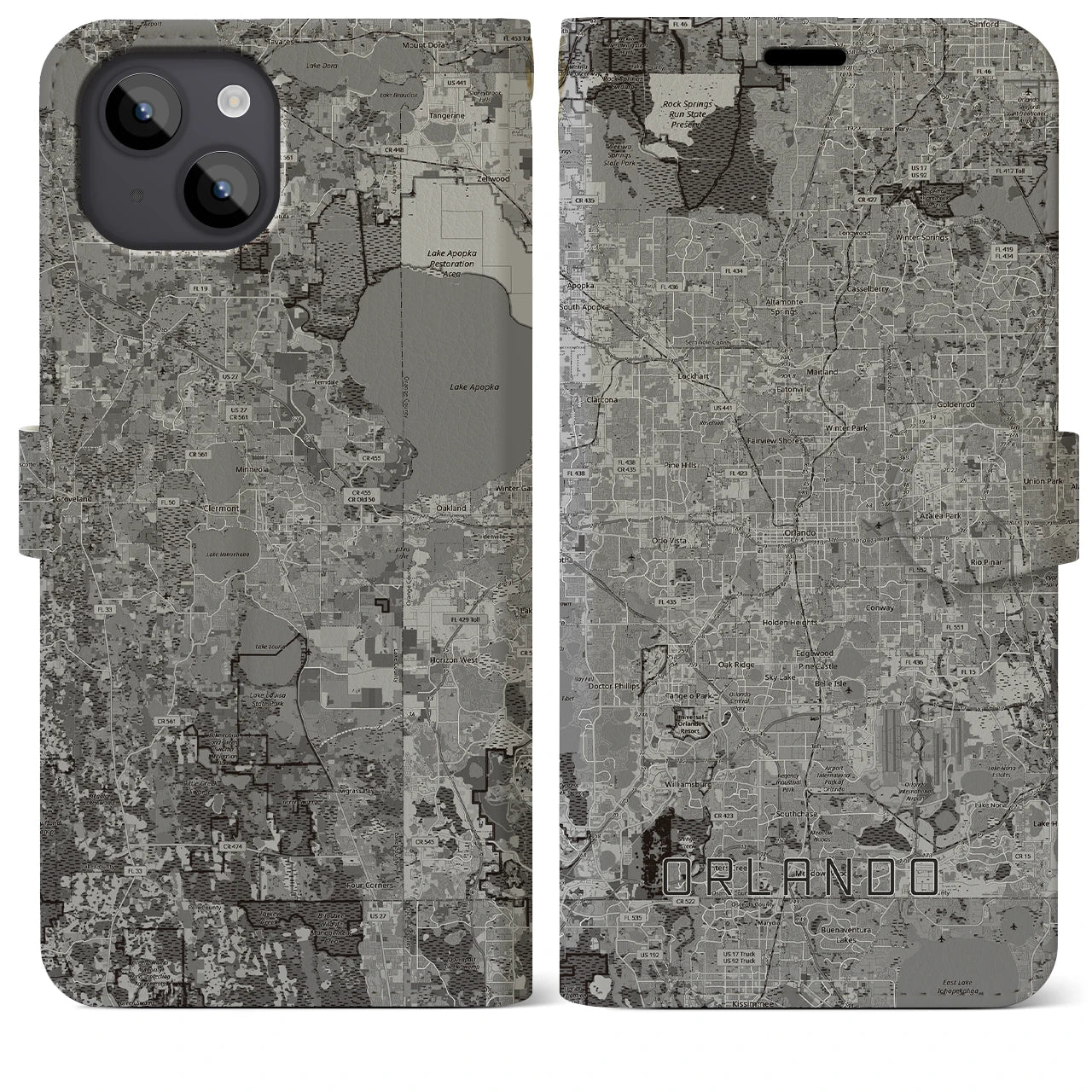 【オーランド（アメリカ）】地図柄iPhoneケース（手帳タイプ）