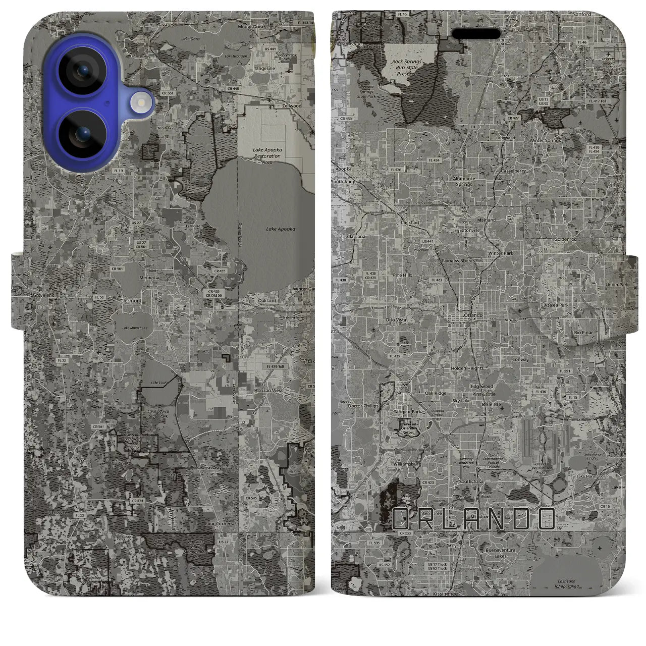 【オーランド（アメリカ）】地図柄iPhoneケース（手帳タイプ）