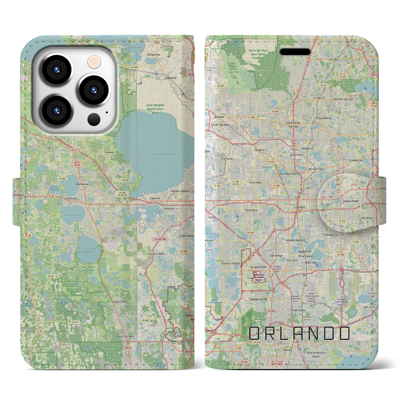 【オーランド（アメリカ）】地図柄iPhoneケース（手帳タイプ）