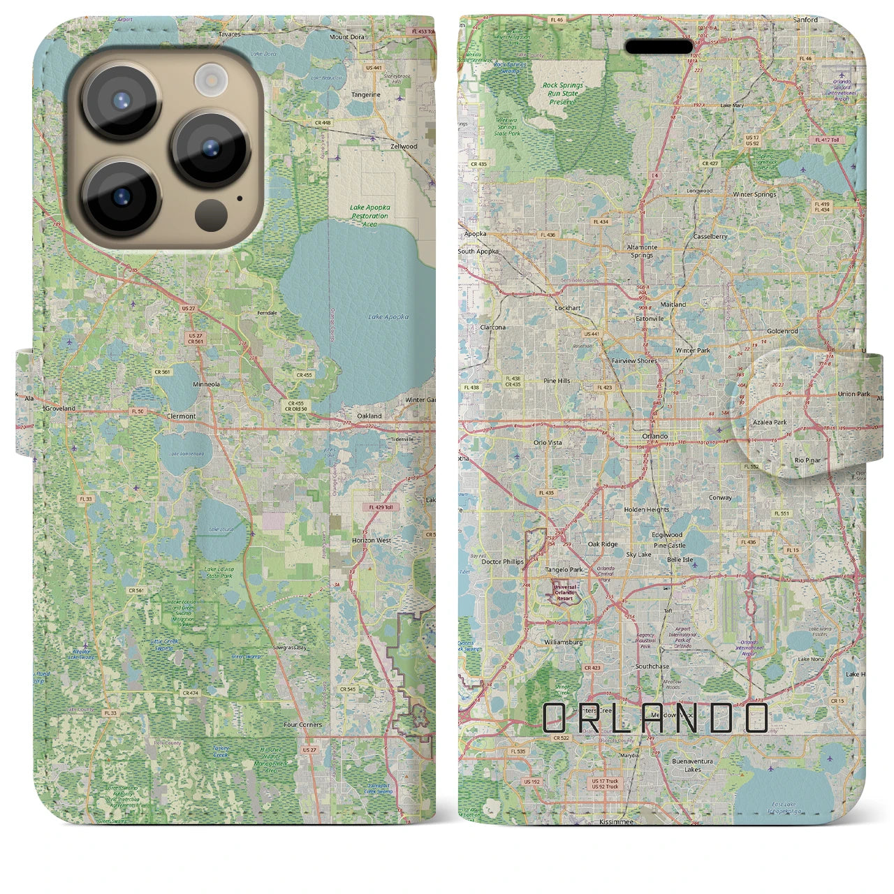 【オーランド（アメリカ）】地図柄iPhoneケース（手帳タイプ）