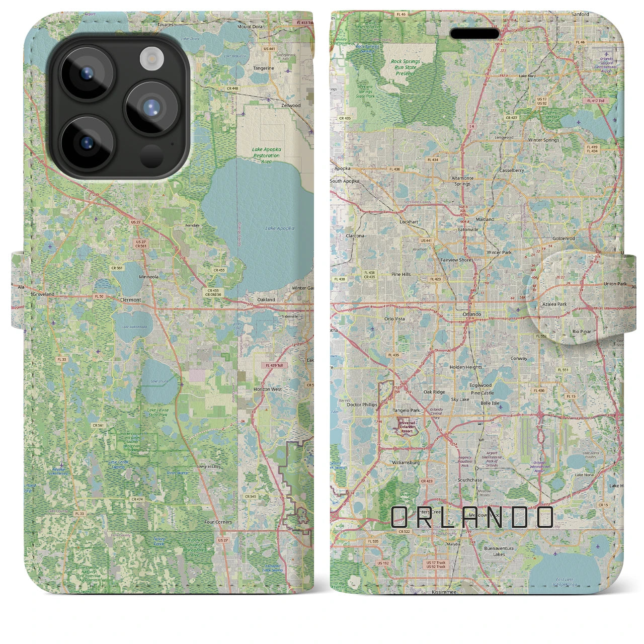 【オーランド（アメリカ）】地図柄iPhoneケース（手帳タイプ）