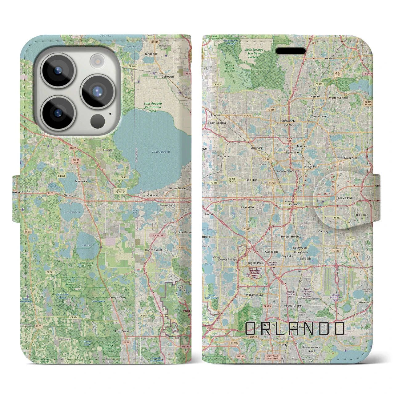 【オーランド（アメリカ）】地図柄iPhoneケース（手帳タイプ）