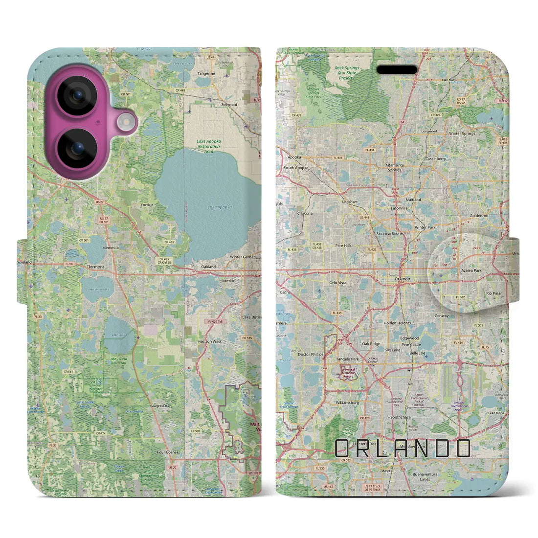 【オーランド（アメリカ）】地図柄iPhoneケース（手帳タイプ）ナチュラル・iPhone 16 Pro Max 用