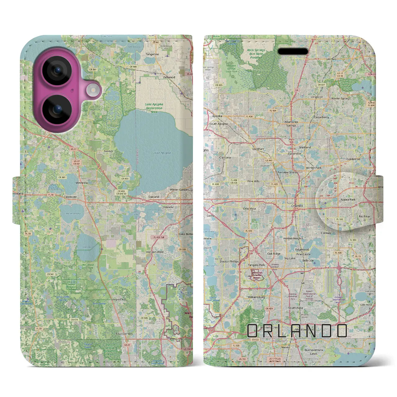 【オーランド（アメリカ）】地図柄iPhoneケース（手帳タイプ）ナチュラル・iPhone 16 Pro Max 用