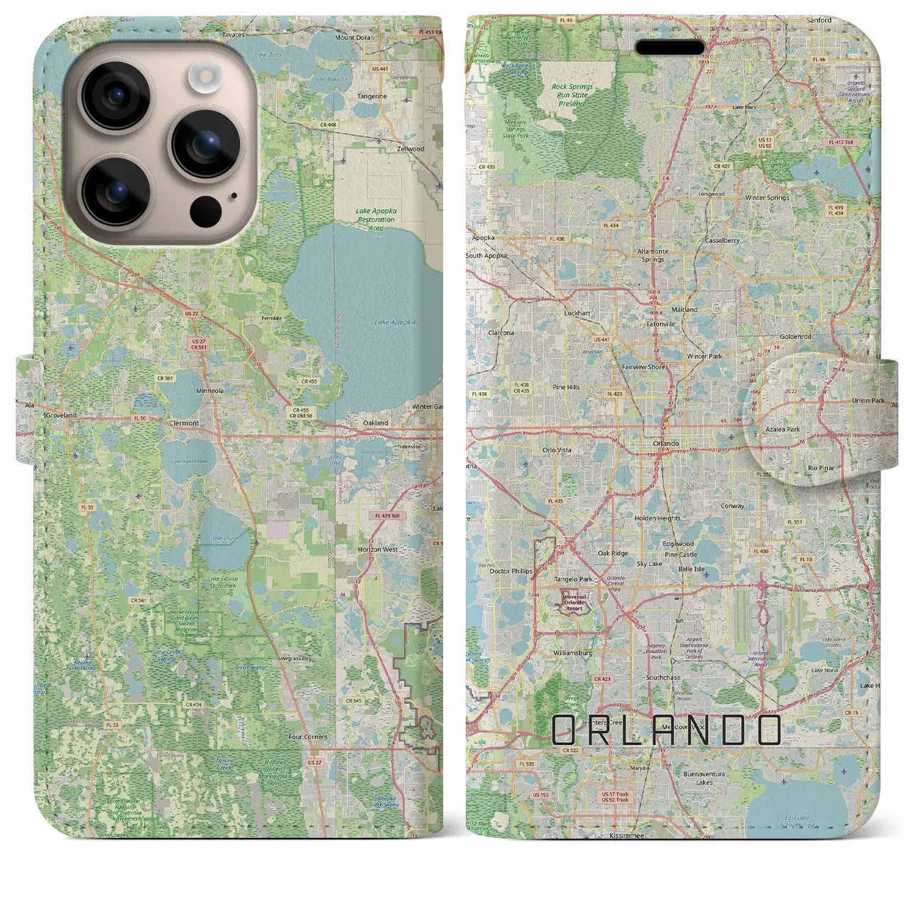 【オーランド（アメリカ）】地図柄iPhoneケース（手帳タイプ）