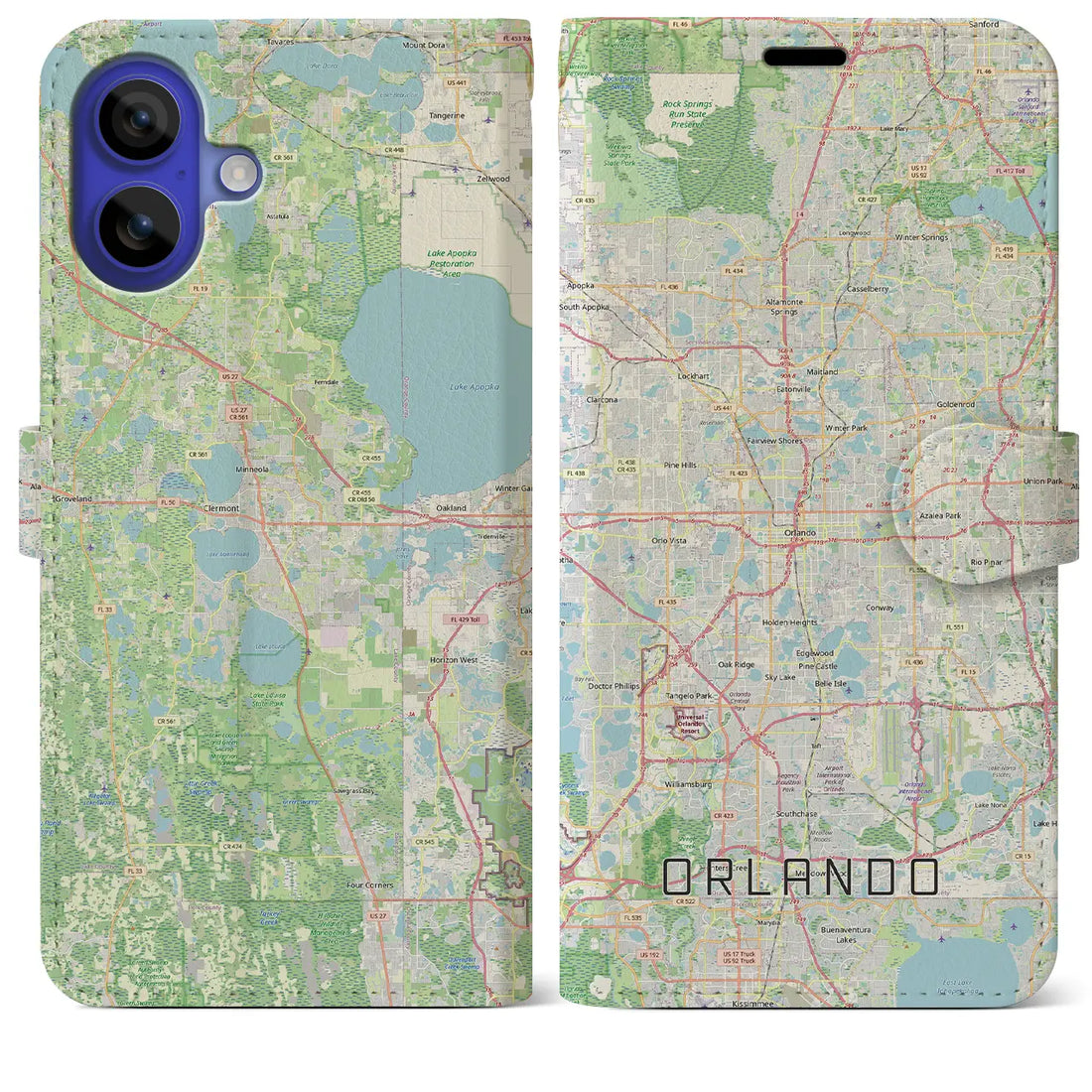 【オーランド（アメリカ）】地図柄iPhoneケース（手帳タイプ）モノトーン・iPhone 16 Pro Max 用