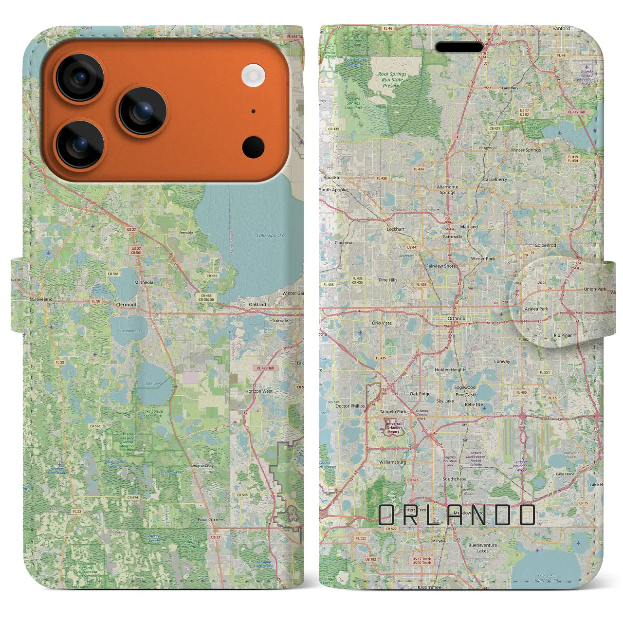 【オーランド（アメリカ）】地図柄iPhoneケース（手帳タイプ）ナチュラル・iPhone 17 Pro Max 用