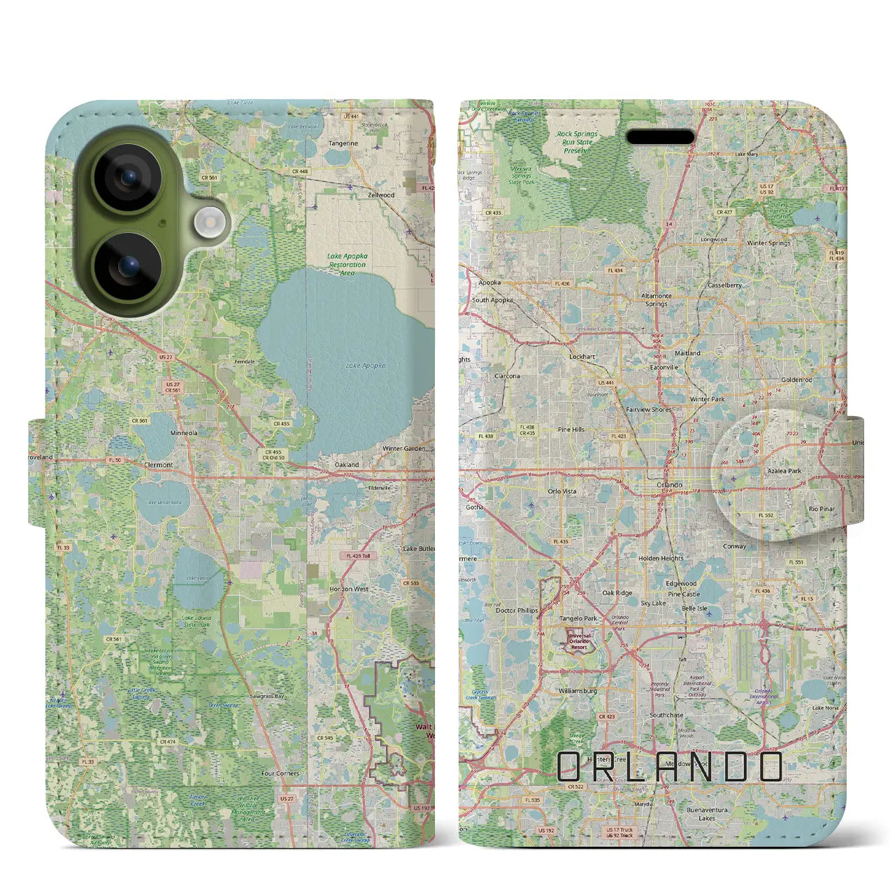 【オーランド（アメリカ）】地図柄iPhoneケース（手帳タイプ）