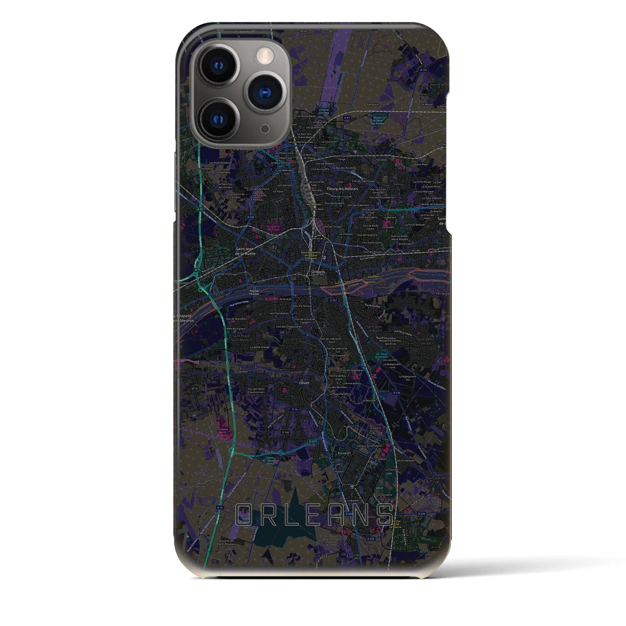 【オルレアン】地図柄iPhoneケース（バックカバータイプ・ブラック）iPhone 11 Pro Max 用