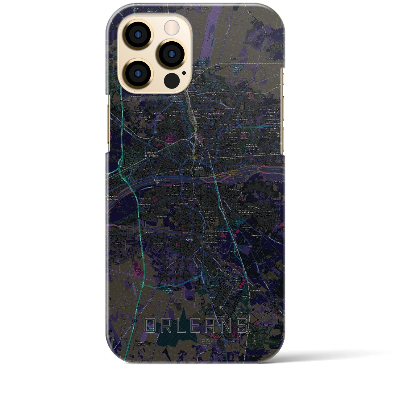 【オルレアン】地図柄iPhoneケース（バックカバータイプ・ブラック）iPhone 12 Pro Max 用