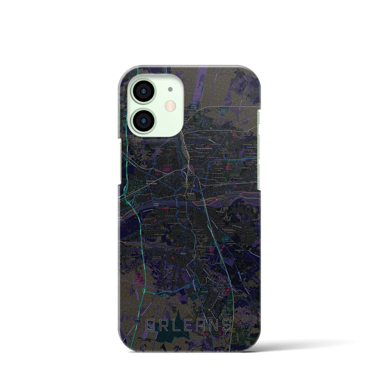 【オルレアン】地図柄iPhoneケース（バックカバータイプ・ブラック）iPhone 12 mini 用