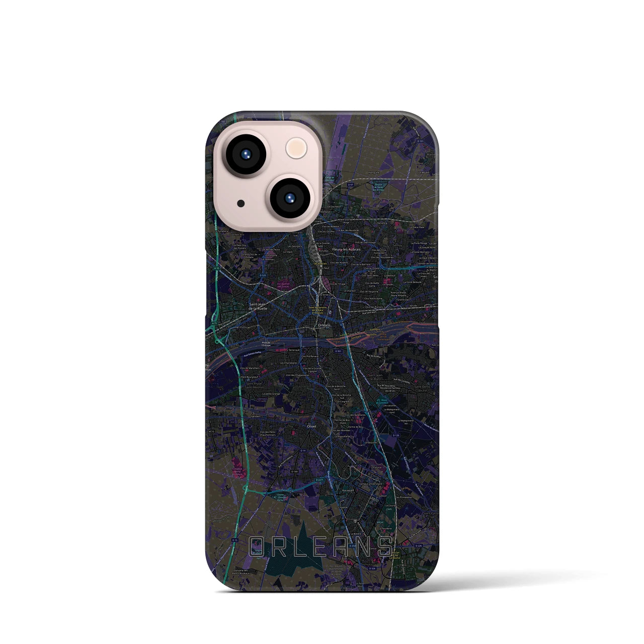 【オルレアン】地図柄iPhoneケース（バックカバータイプ・ブラック）iPhone 13 mini 用