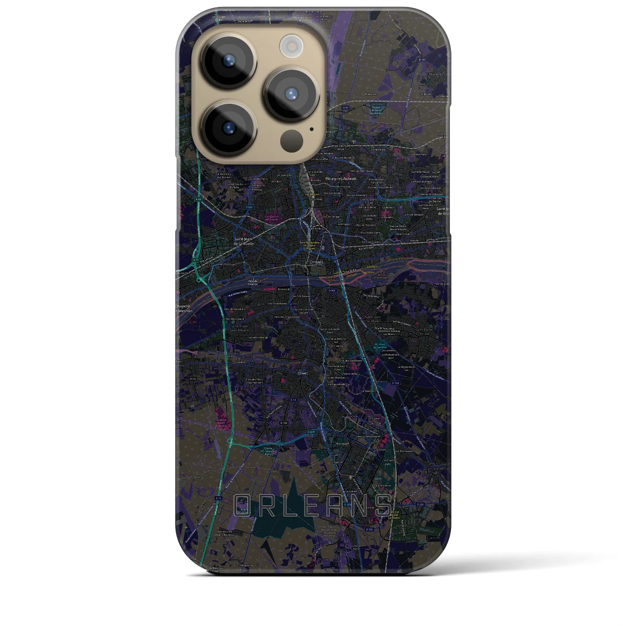 【オルレアン】地図柄iPhoneケース（バックカバータイプ・ブラック）iPhone 14 Pro Max 用