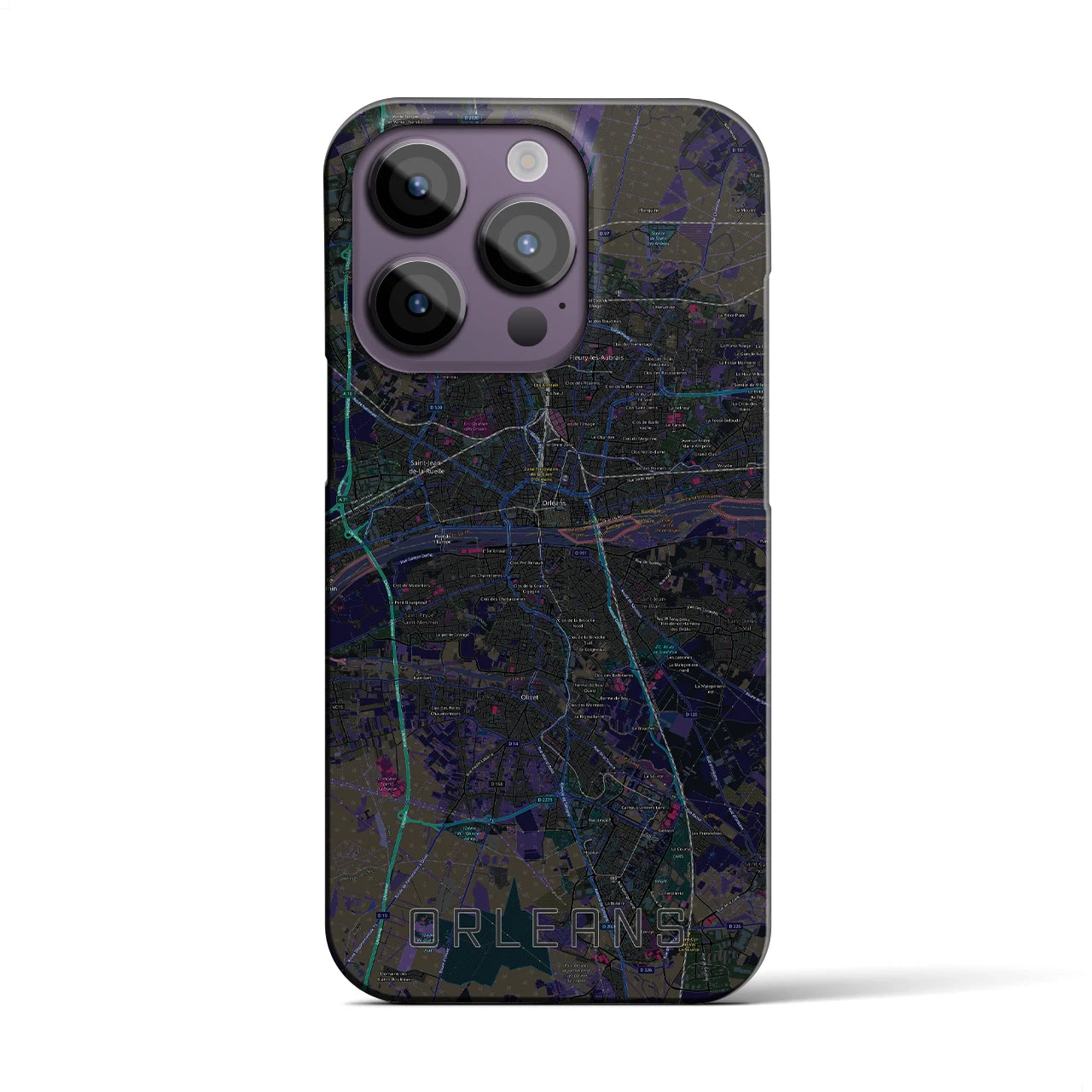 【オルレアン】地図柄iPhoneケース（バックカバータイプ・ブラック）iPhone 14 Pro 用