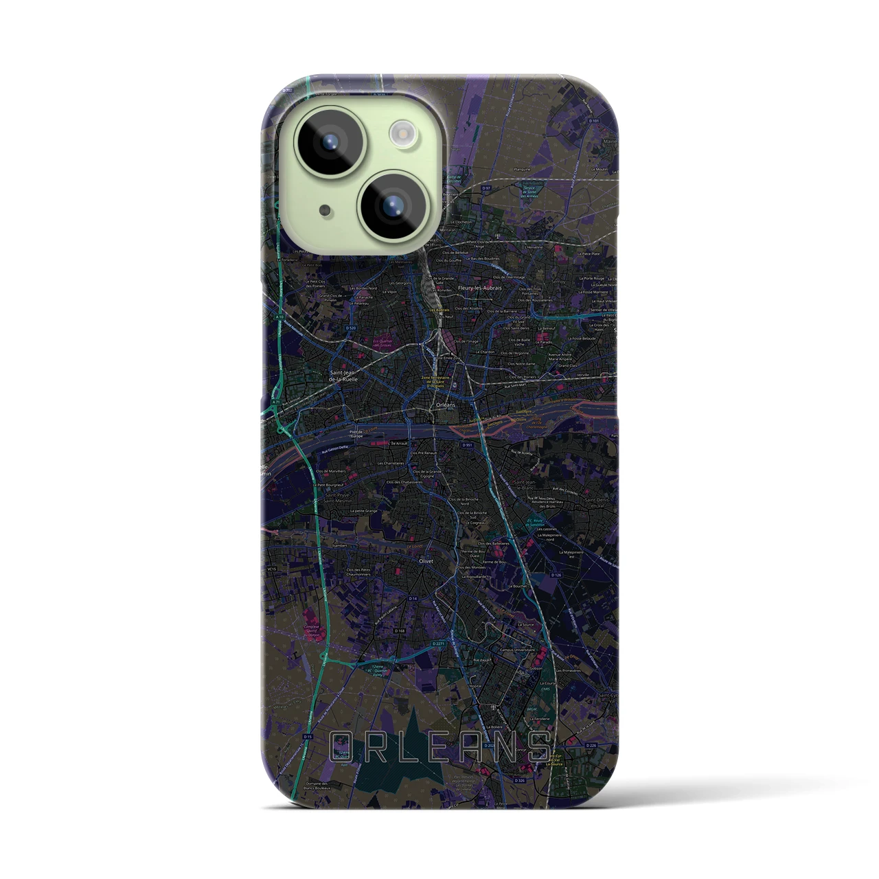 【オルレアン】地図柄iPhoneケース（バックカバータイプ・ブラック）iPhone 15 用