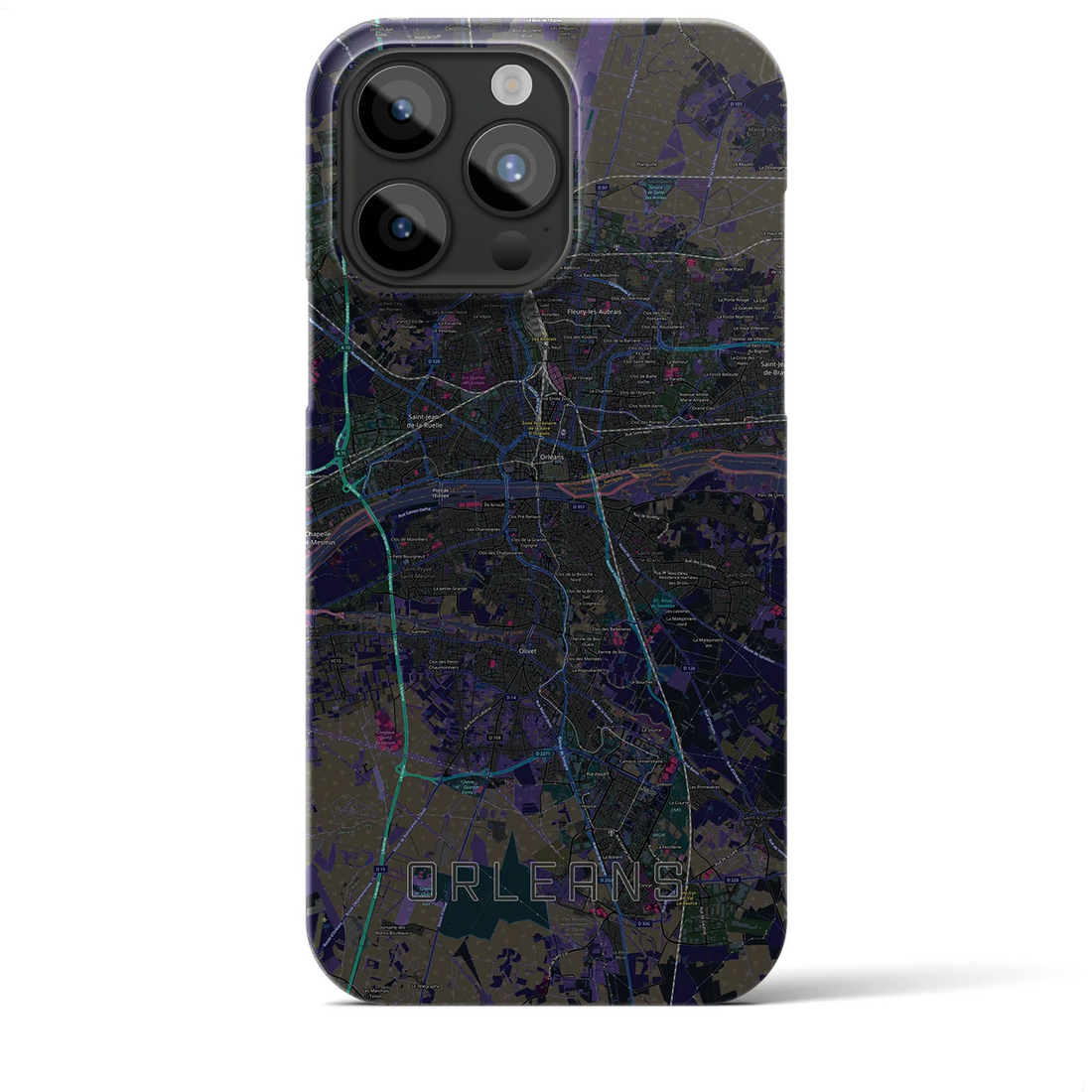 【オルレアン】地図柄iPhoneケース（バックカバータイプ・ブラック）iPhone 15 Pro Max 用