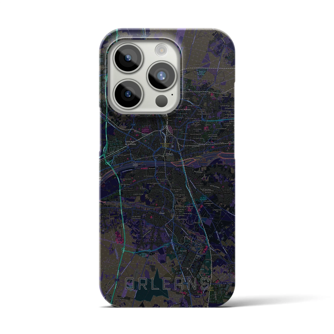 【オルレアン】地図柄iPhoneケース（バックカバータイプ・ブラック）iPhone 15 Pro 用