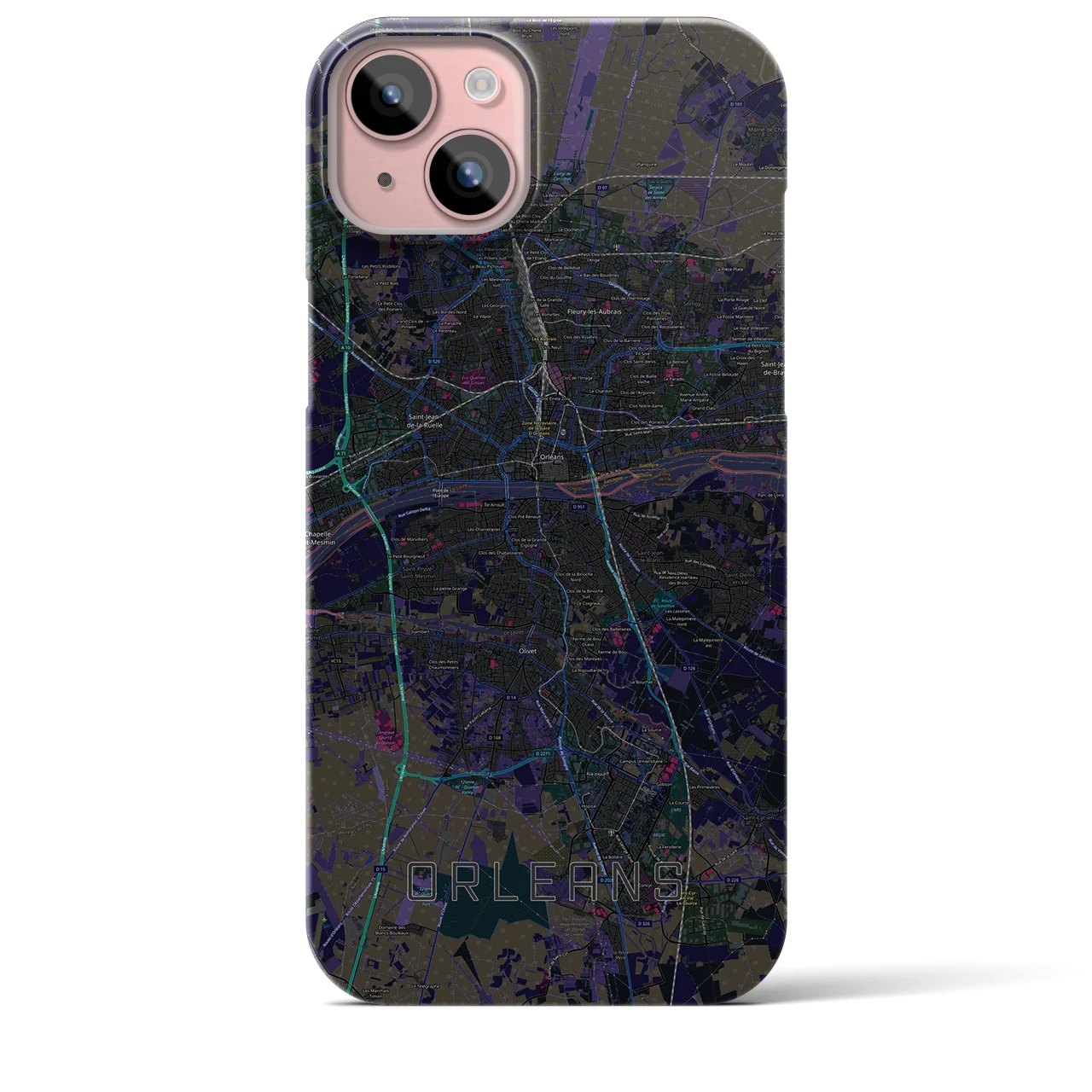 【オルレアン】地図柄iPhoneケース（バックカバータイプ・ブラック）iPhone 15 Plus 用
