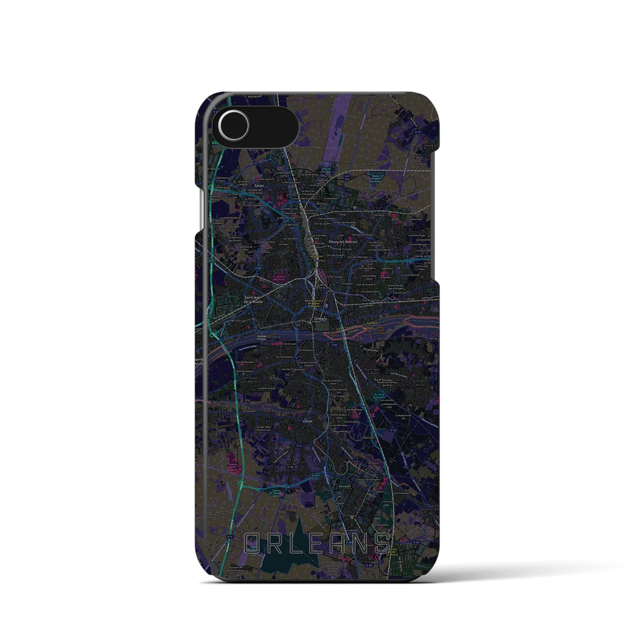 【オルレアン】地図柄iPhoneケース（バックカバータイプ・ブラック）iPhone SE（第3 / 第2世代） / 8 / 7 / 6s / 6 用