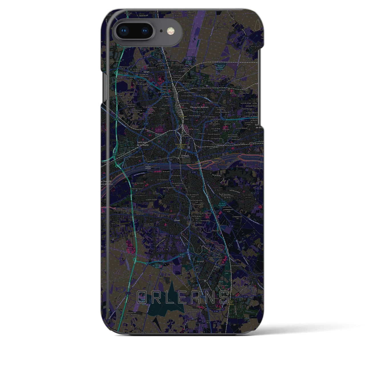 【オルレアン】地図柄iPhoneケース（バックカバータイプ・ブラック）iPhone 8Plus /7Plus / 6sPlus / 6Plus 用