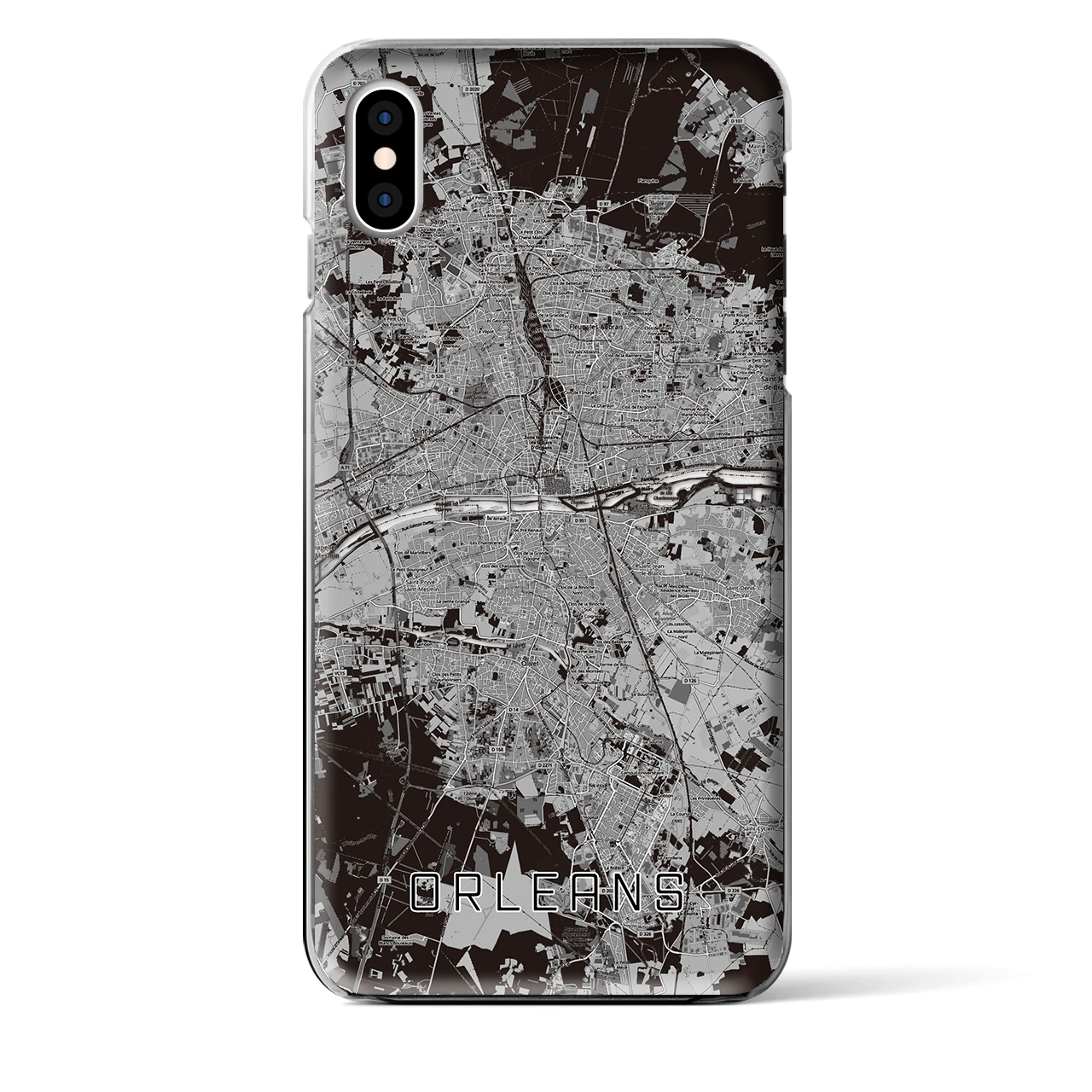 【オルレアン（フランス）】地図柄iPhoneケース（クリアタイプ）モノトーン・iPhone XS Max 用