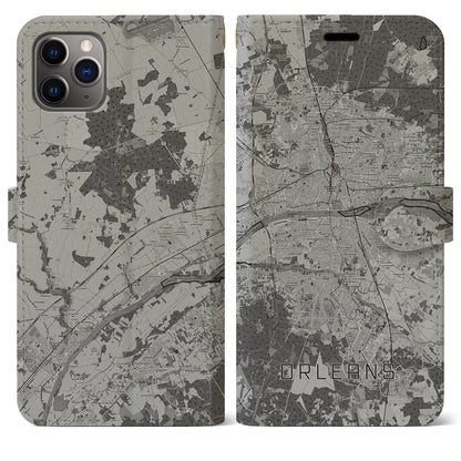 【オルレアン（フランス）】地図柄iPhoneケース（手帳タイプ）モノトーン・iPhone 11 Pro Max 用