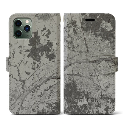 【オルレアン（フランス）】地図柄iPhoneケース（手帳タイプ）モノトーン・iPhone 11 Pro 用