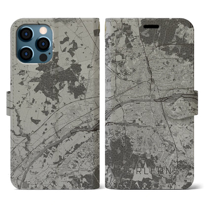 【オルレアン（フランス）】地図柄iPhoneケース（手帳タイプ）モノトーン・iPhone 12 / 12 Pro 用