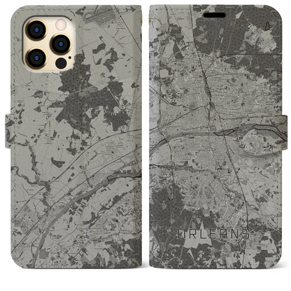 【オルレアン（フランス）】地図柄iPhoneケース（手帳タイプ）モノトーン・iPhone 12 Pro Max 用