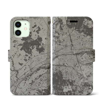 【オルレアン（フランス）】地図柄iPhoneケース（手帳タイプ）モノトーン・iPhone 12 mini 用