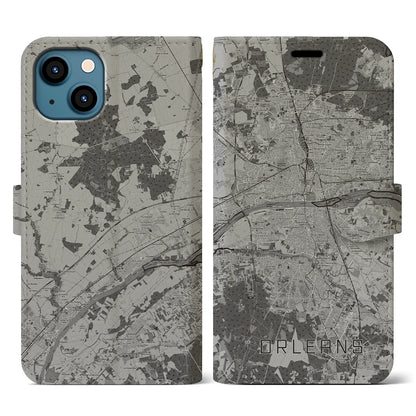 【オルレアン（フランス）】地図柄iPhoneケース（手帳タイプ）モノトーン・iPhone 13 用