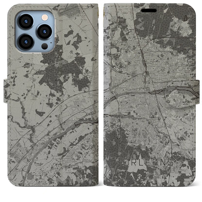 【オルレアン（フランス）】地図柄iPhoneケース（手帳タイプ）モノトーン・iPhone 13 Pro Max 用