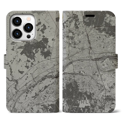 【オルレアン（フランス）】地図柄iPhoneケース（手帳タイプ）モノトーン・iPhone 13 Pro 用