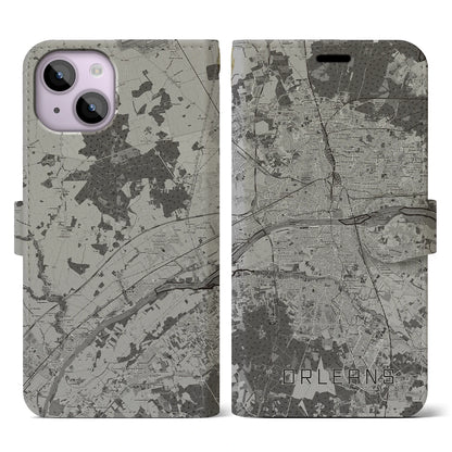 【オルレアン（フランス）】地図柄iPhoneケース（手帳タイプ）モノトーン・iPhone 14 用