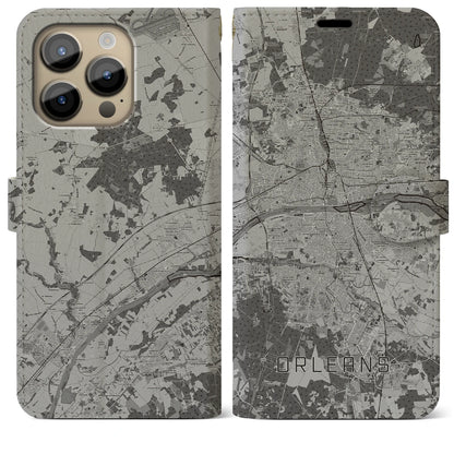 【オルレアン（フランス）】地図柄iPhoneケース（手帳タイプ）モノトーン・iPhone 14 Pro Max 用