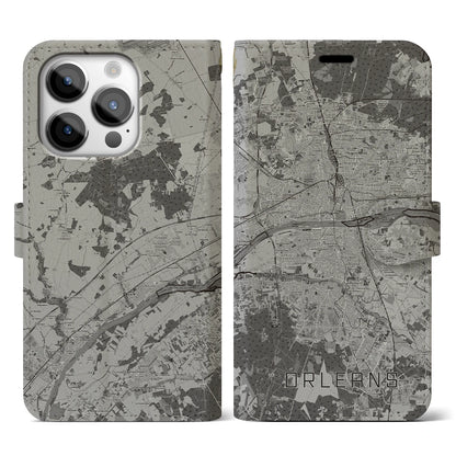 【オルレアン（フランス）】地図柄iPhoneケース（手帳タイプ）モノトーン・iPhone 14 Pro 用