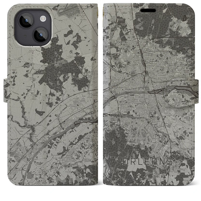 【オルレアン（フランス）】地図柄iPhoneケース（手帳タイプ）モノトーン・iPhone 14 Plus 用