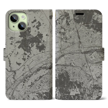 【オルレアン（フランス）】地図柄iPhoneケース（手帳タイプ）モノトーン・iPhone 15 用