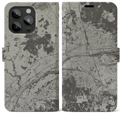 【オルレアン（フランス）】地図柄iPhoneケース（手帳タイプ）モノトーン・iPhone 15 Pro Max 用