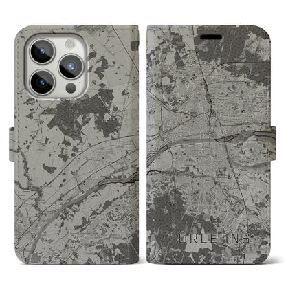 【オルレアン（フランス）】地図柄iPhoneケース（手帳タイプ）モノトーン・iPhone 15 Pro 用