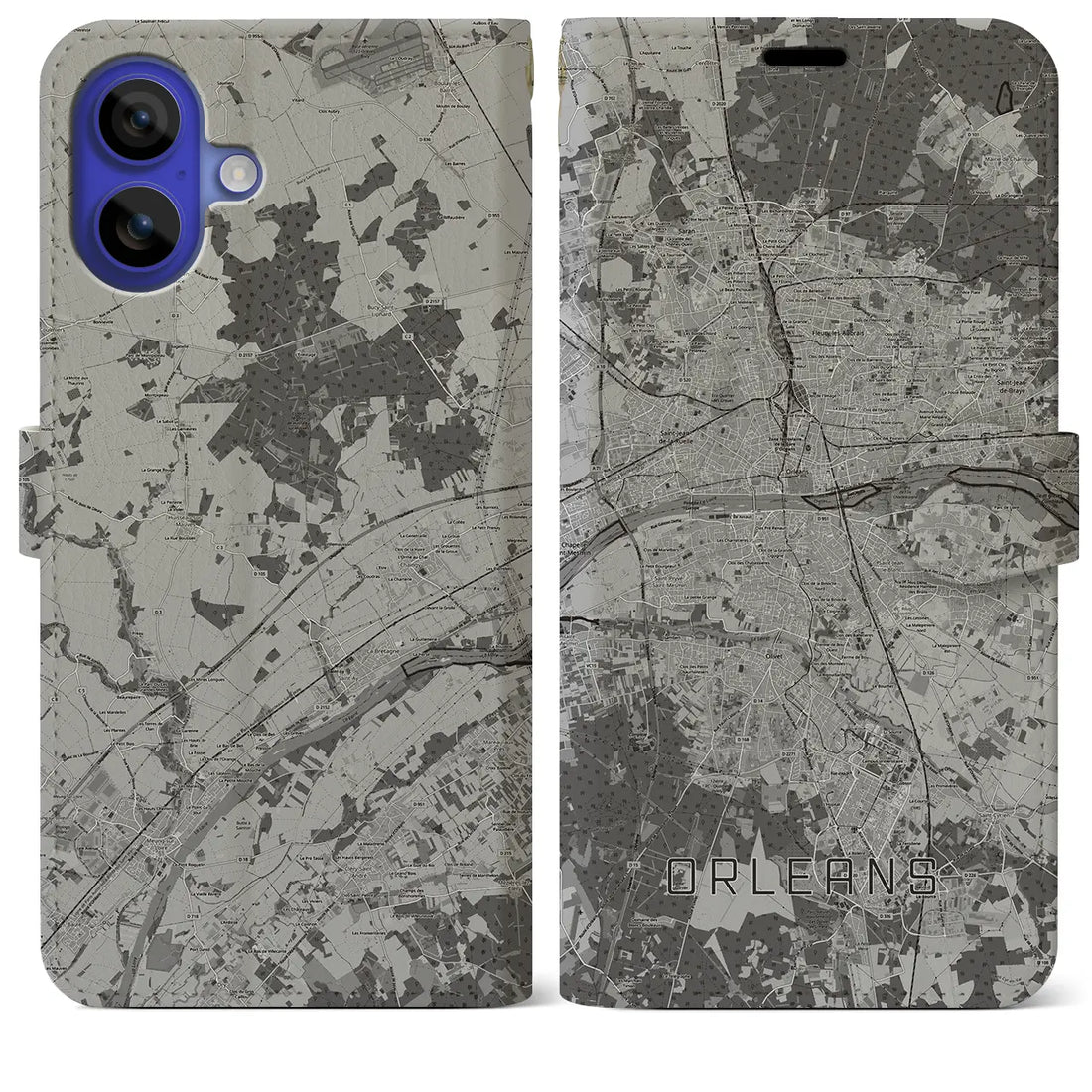 【オルレアン(フランス)】地図柄iPhoneケース(手帳タイプ)モノトーン・iPhone 16 Pro Max 用