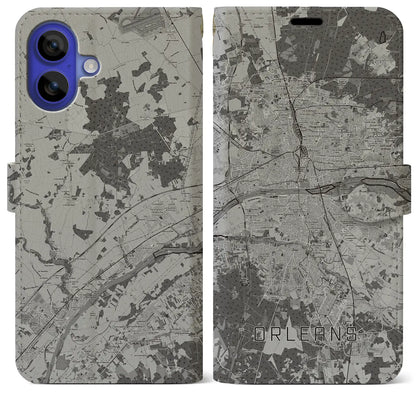 【オルレアン（フランス）】地図柄iPhoneケース（手帳タイプ）モノトーン・iPhone 16 Pro Max 用