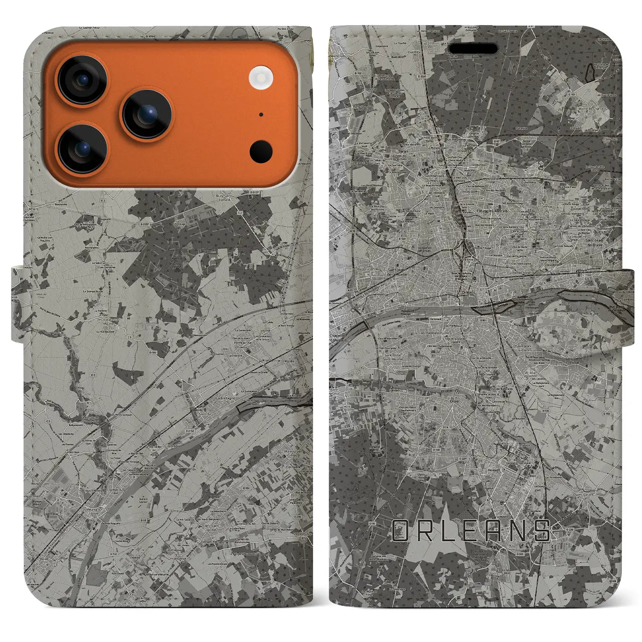 【オルレアン（フランス）】地図柄iPhoneケース（手帳タイプ）